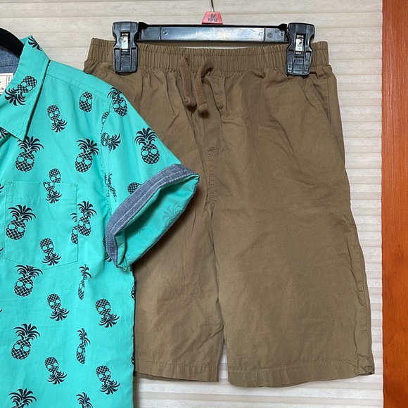 Child button up pineapple top and matching tan shorts size 7 Free Planet brand - Picture 4 of 9